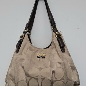 Coach y2k  Beige Signature Shoulder Bag with Dark Brown Straps
